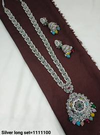 Regal Silver Long Necklace Set – Bridal & Festive Wear Jewelry