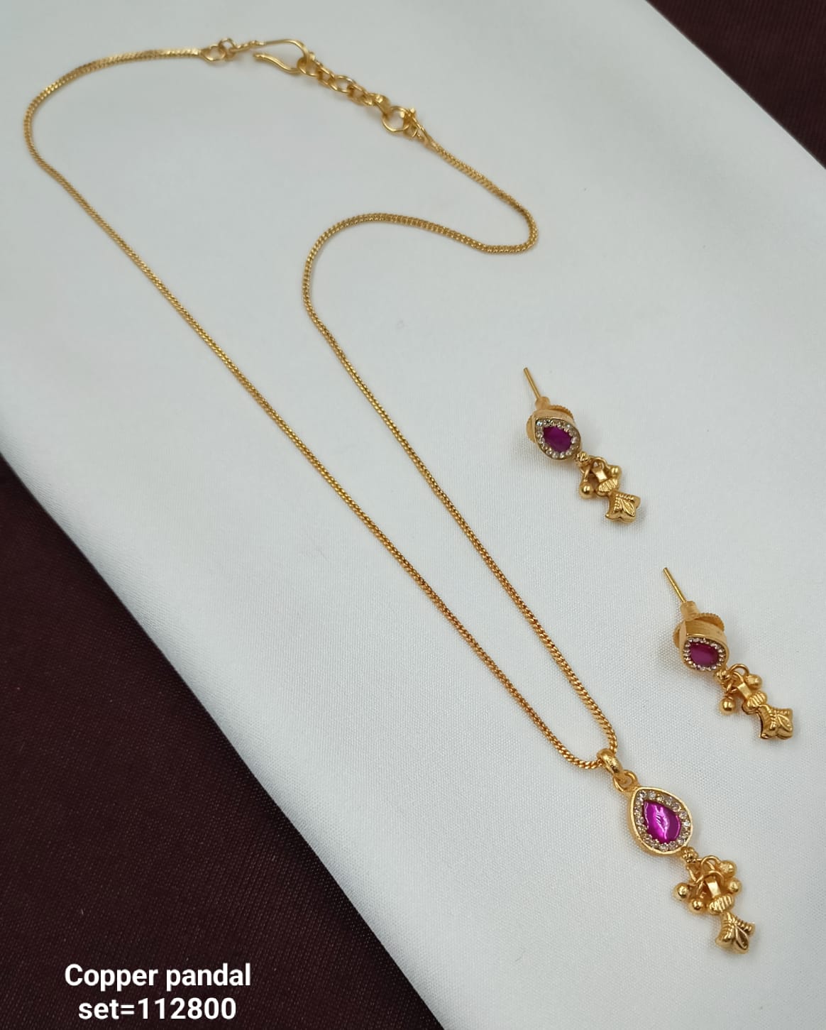 Traditional CZ Gold Plated Copper Pendant Set For Woman & Girls