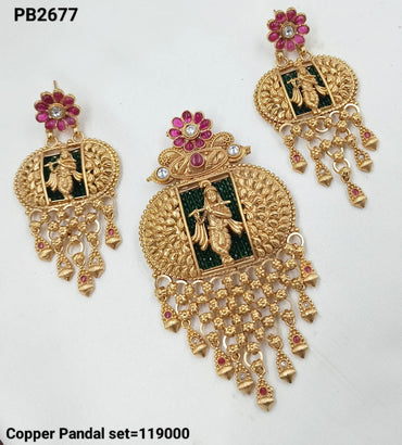 Traditional Krishna Design Copper Pendant Set - Lucentemarket
