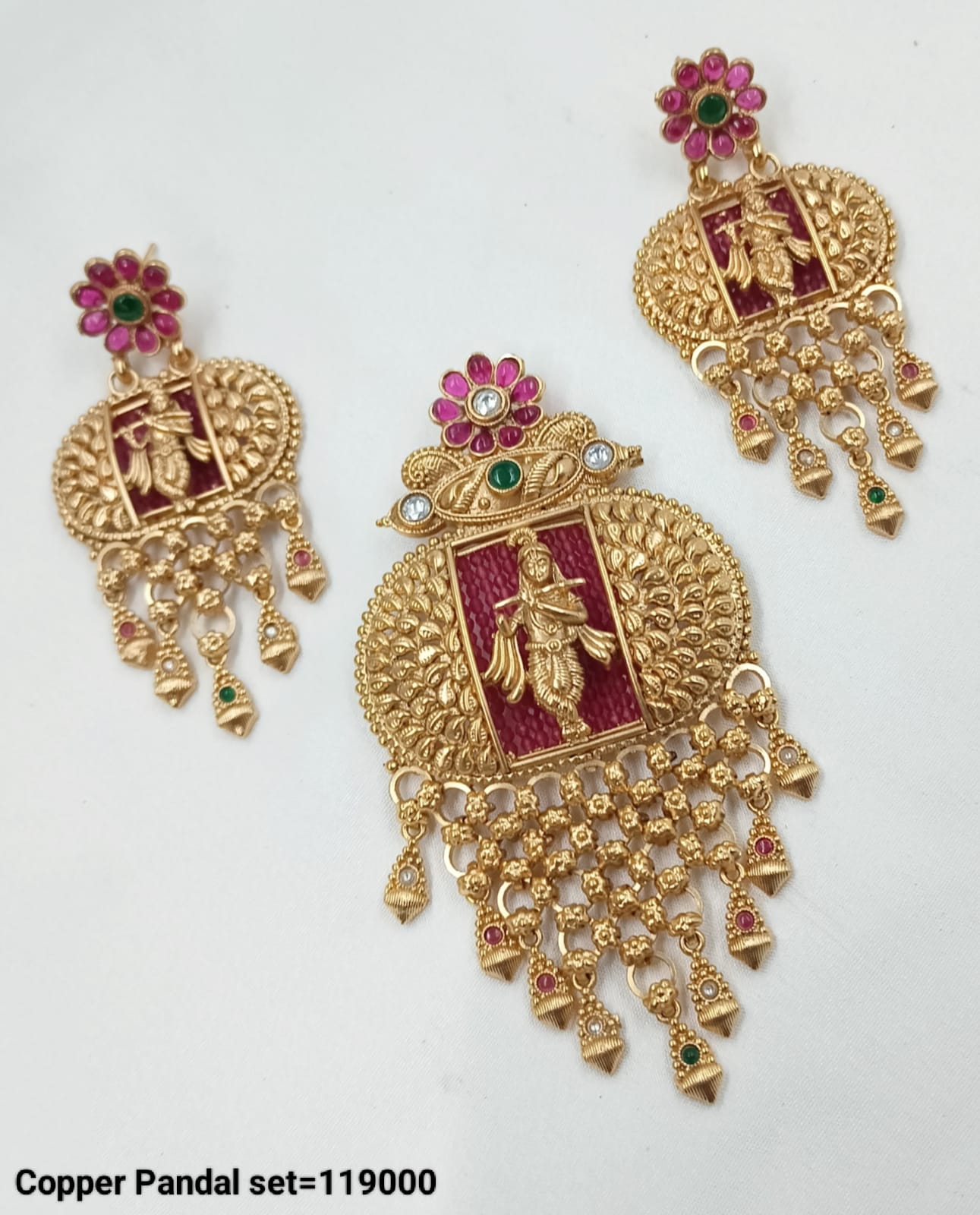 Traditional Krishna Design Copper Pendant Set - Lucentemarket