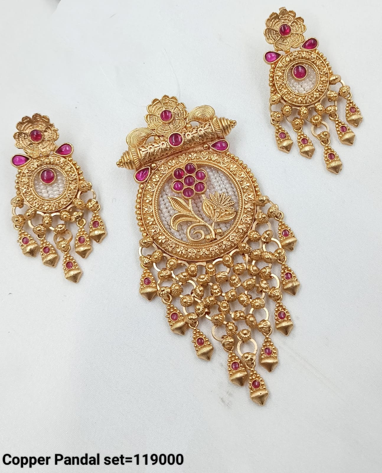 Floral Design Traditional Copper Pendant Set