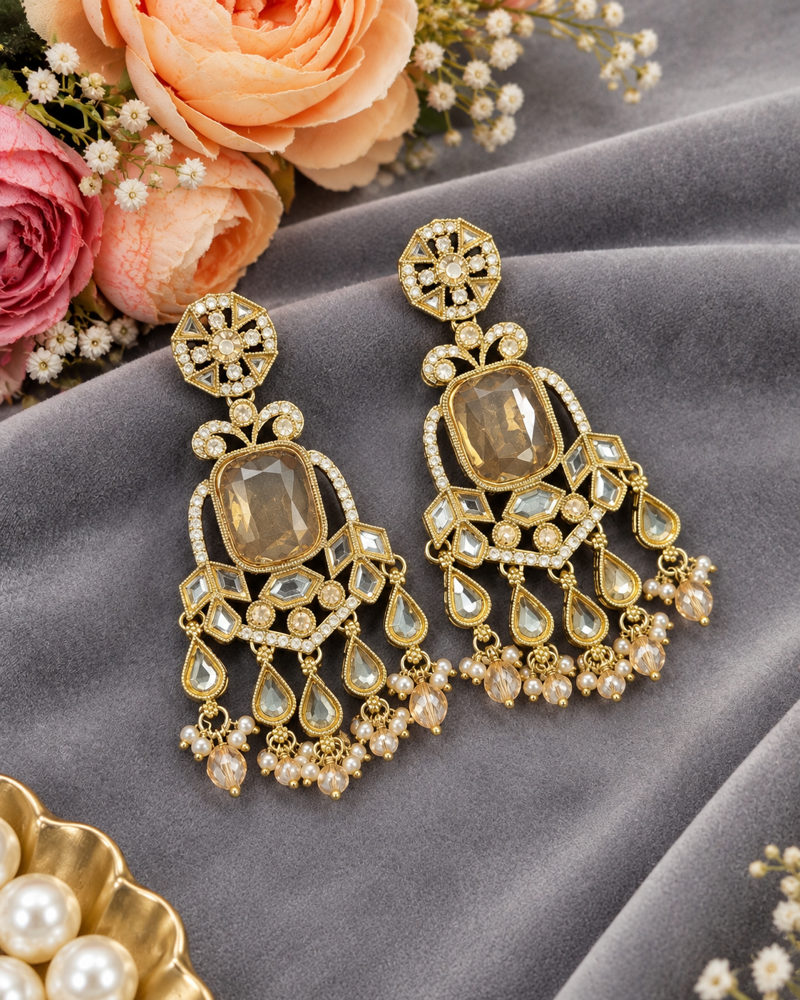 Geometric Stone Chandelier Drop Earrings
