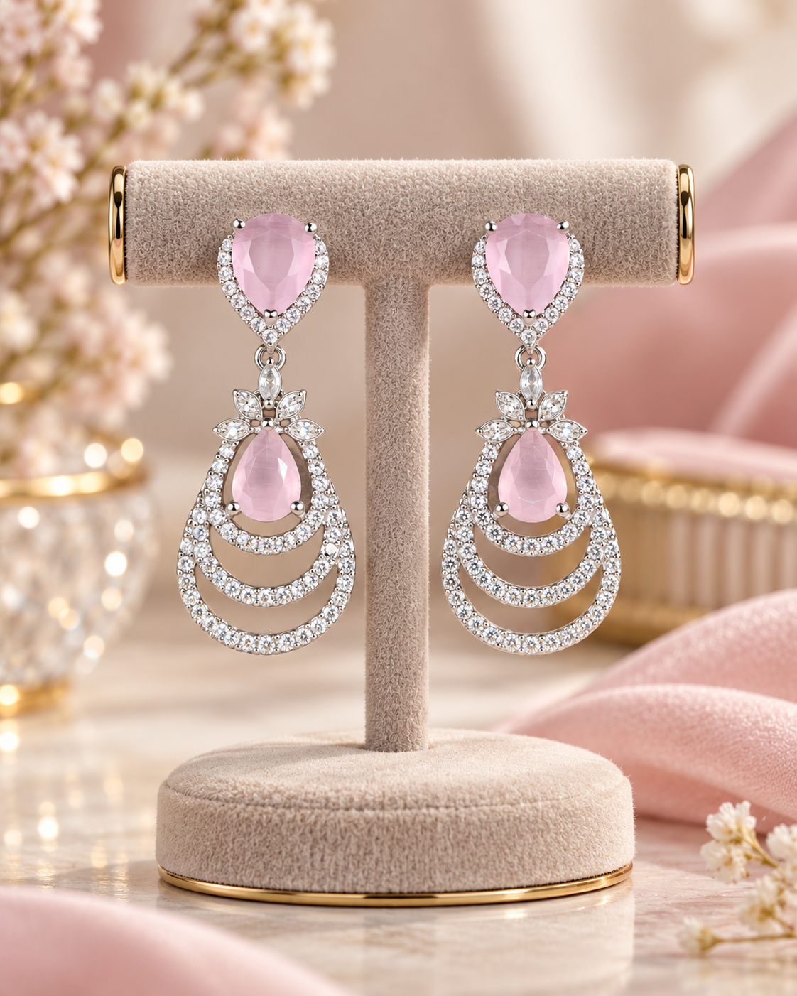 AD Cubic Zirconia Tiered Drop Earrings
