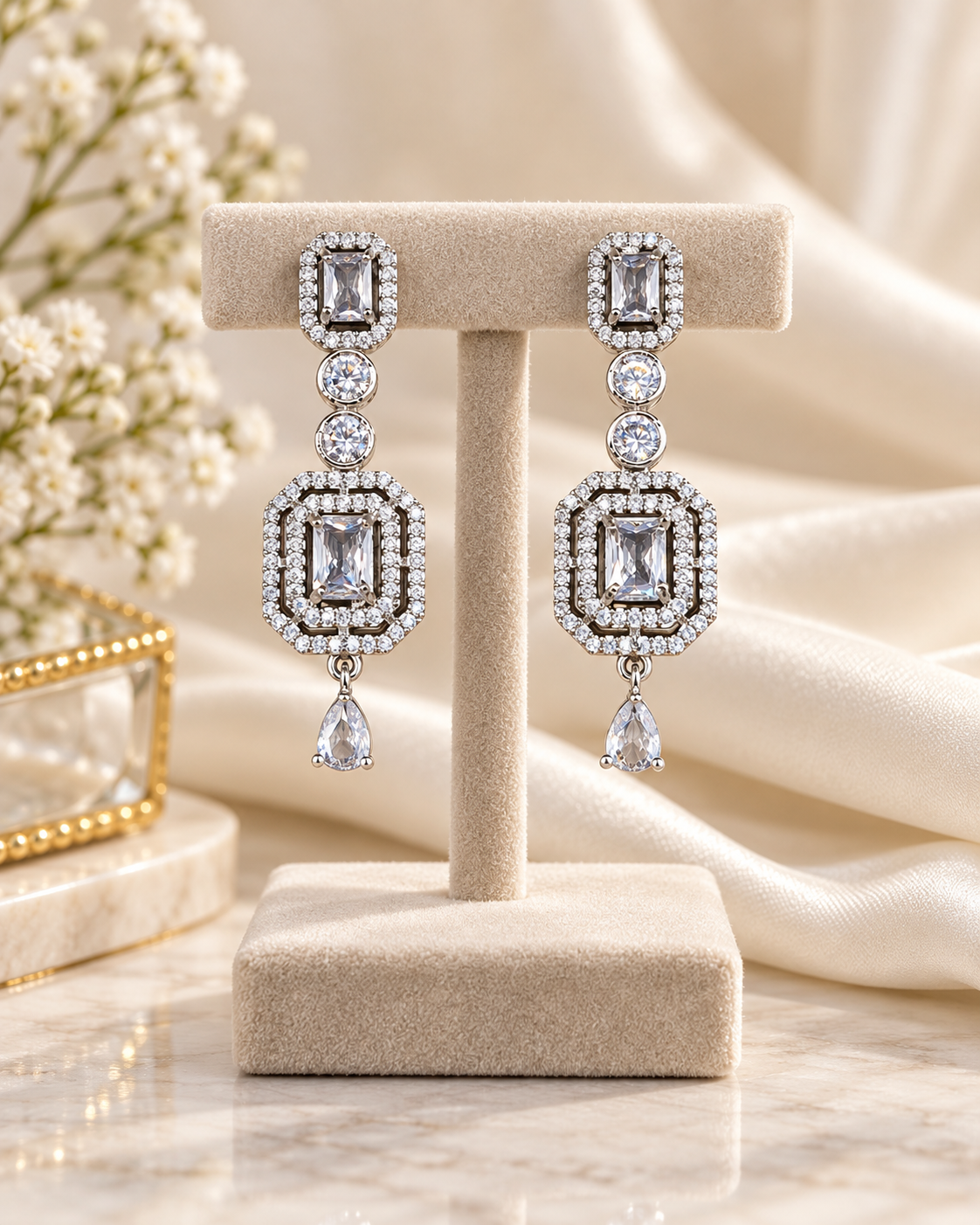 Geometric Double Halo Drop Earrings