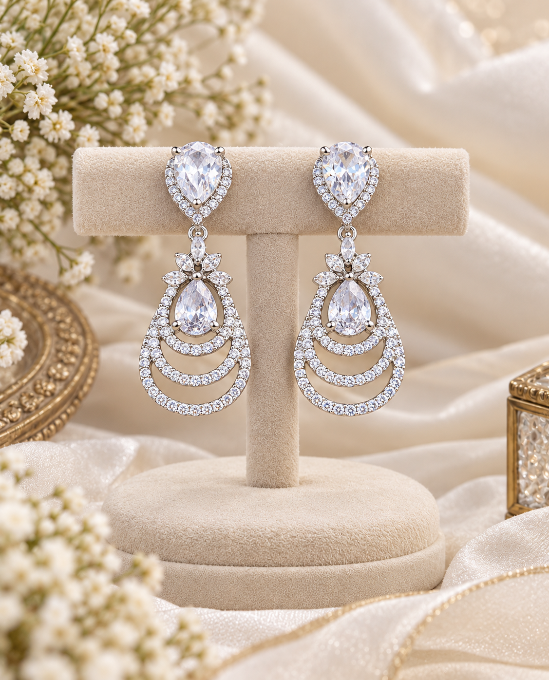 AD Cubic Zirconia Tiered Drop Earrings