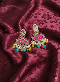 Ruby Red Meenakari Chandelier Drop  Earrings