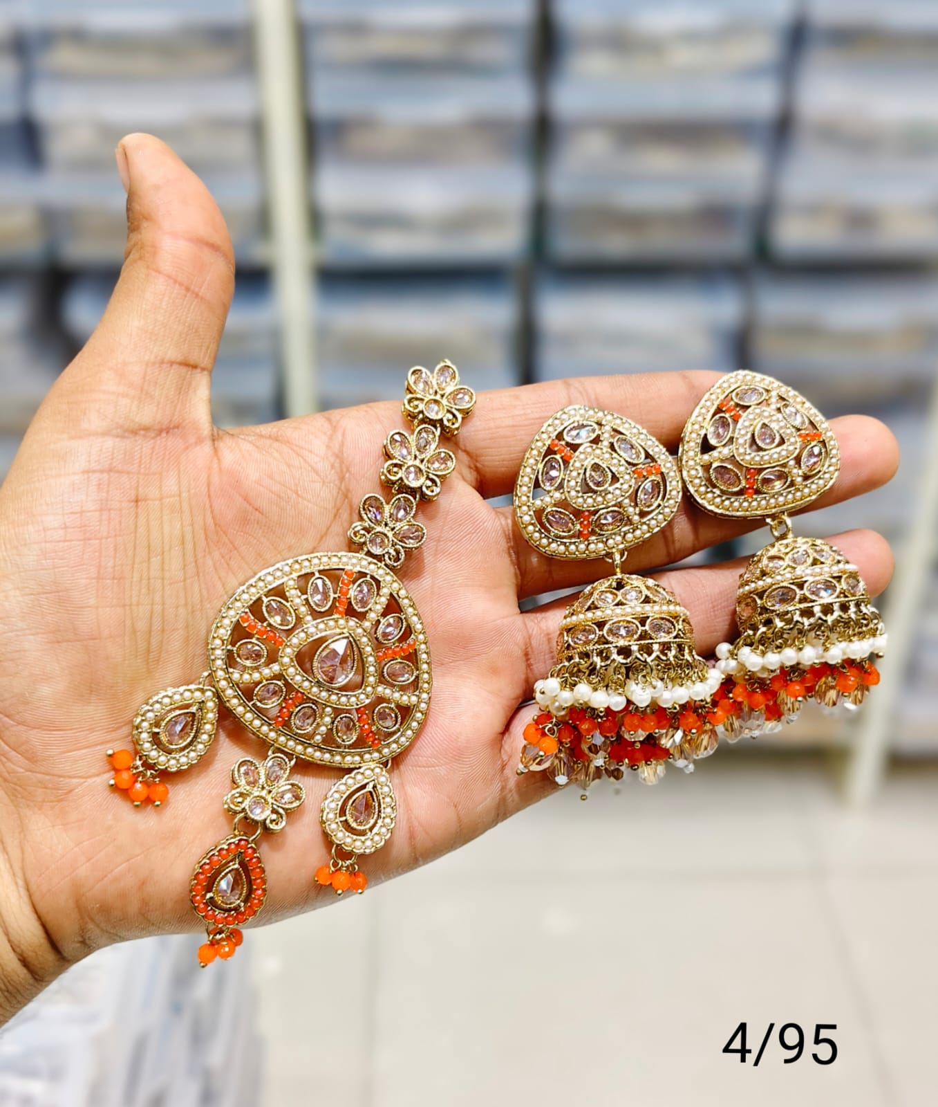 Antique Gold Plated Earring Mangtika Set