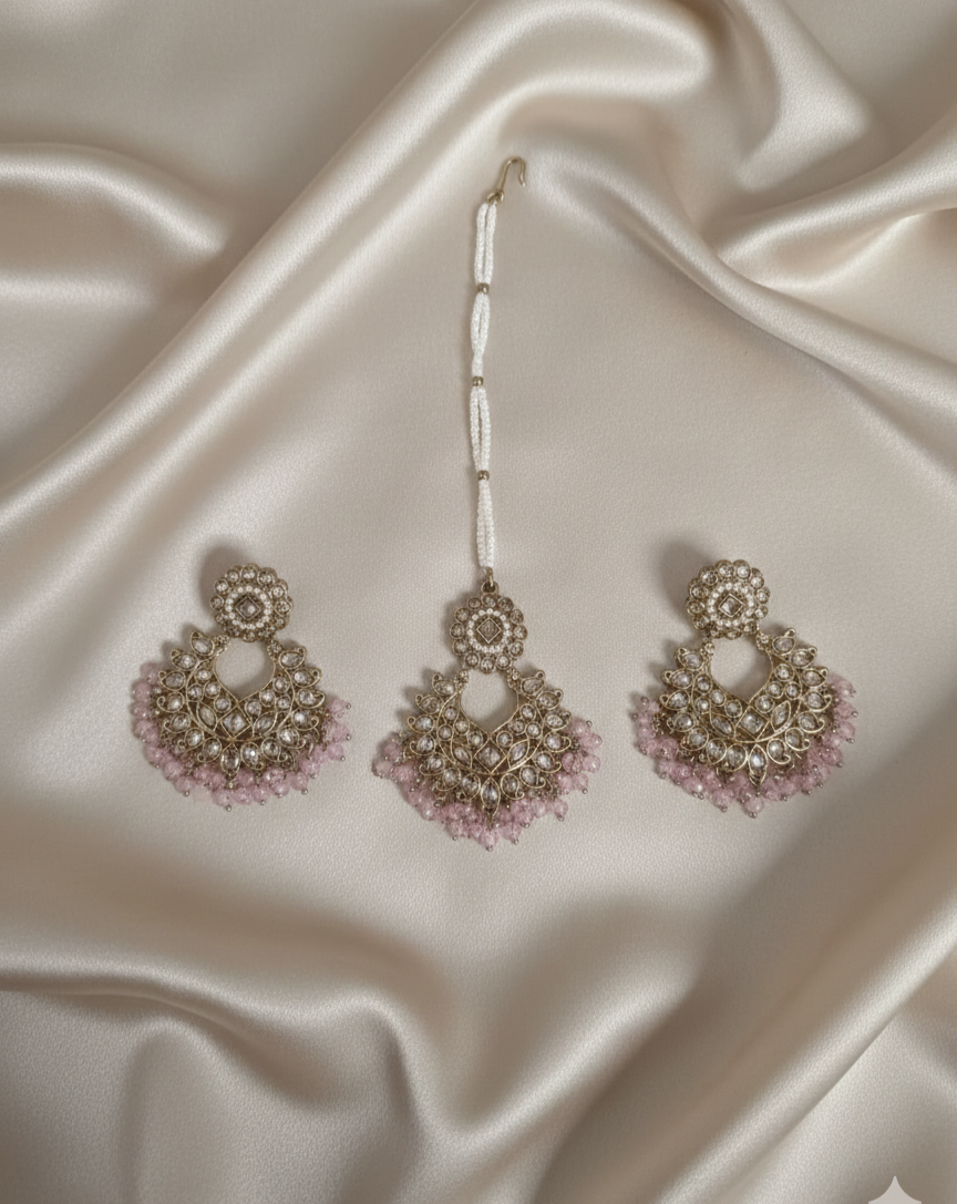 Antique Gold-Tone Earring and Maang Tikka Set For Woman & Girls