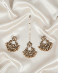 Antique Gold-Tone Earring and Maang Tikka Set For Woman & Girls