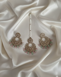Antique Gold-Tone Earring and Maang Tikka Set For Woman & Girls
