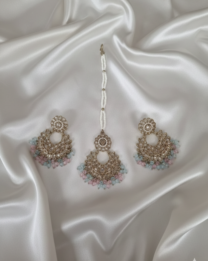 Antique Gold-Tone Earring and Maang Tikka Set For Woman & Girls