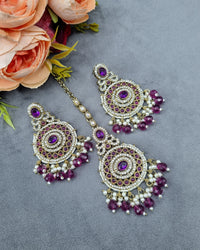 Ornate Circular Earrings & Maangtikka Set with Crystal Accents
