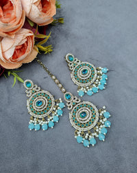 Ornate Circular Earrings & Maangtikka Set with Crystal Accents