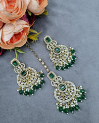 Ornate Crescent Chandbali Earrings and Maang Tikka