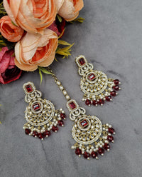 Ornate Crescent Chandbali Earrings and Maang Tikka