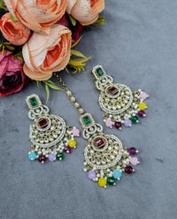 Ornate Crescent Chandbali Earrings and Maang Tikka
