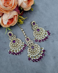 Ornate Crescent Chandbali Earrings and Maang Tikka