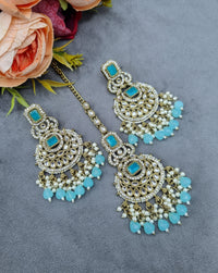 Ornate Crescent Chandbali Earrings and Maang Tikka