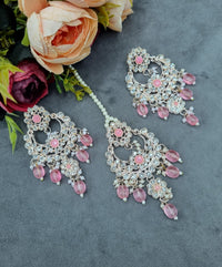 Intricate Stone-Studded Chandbali Earring & Maang Tikka Set