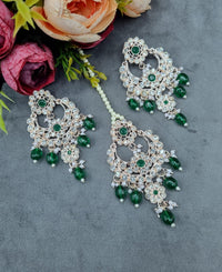 Intricate Stone-Studded Chandbali Earring & Maang Tikka Set