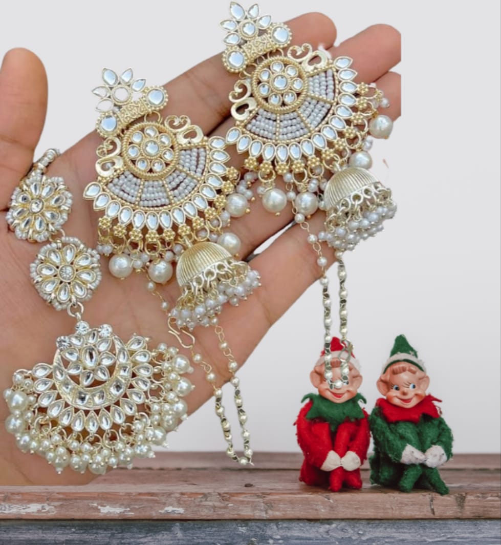 Traditional Gold Plated Earring Set & Matching Maang Tikka For Woman