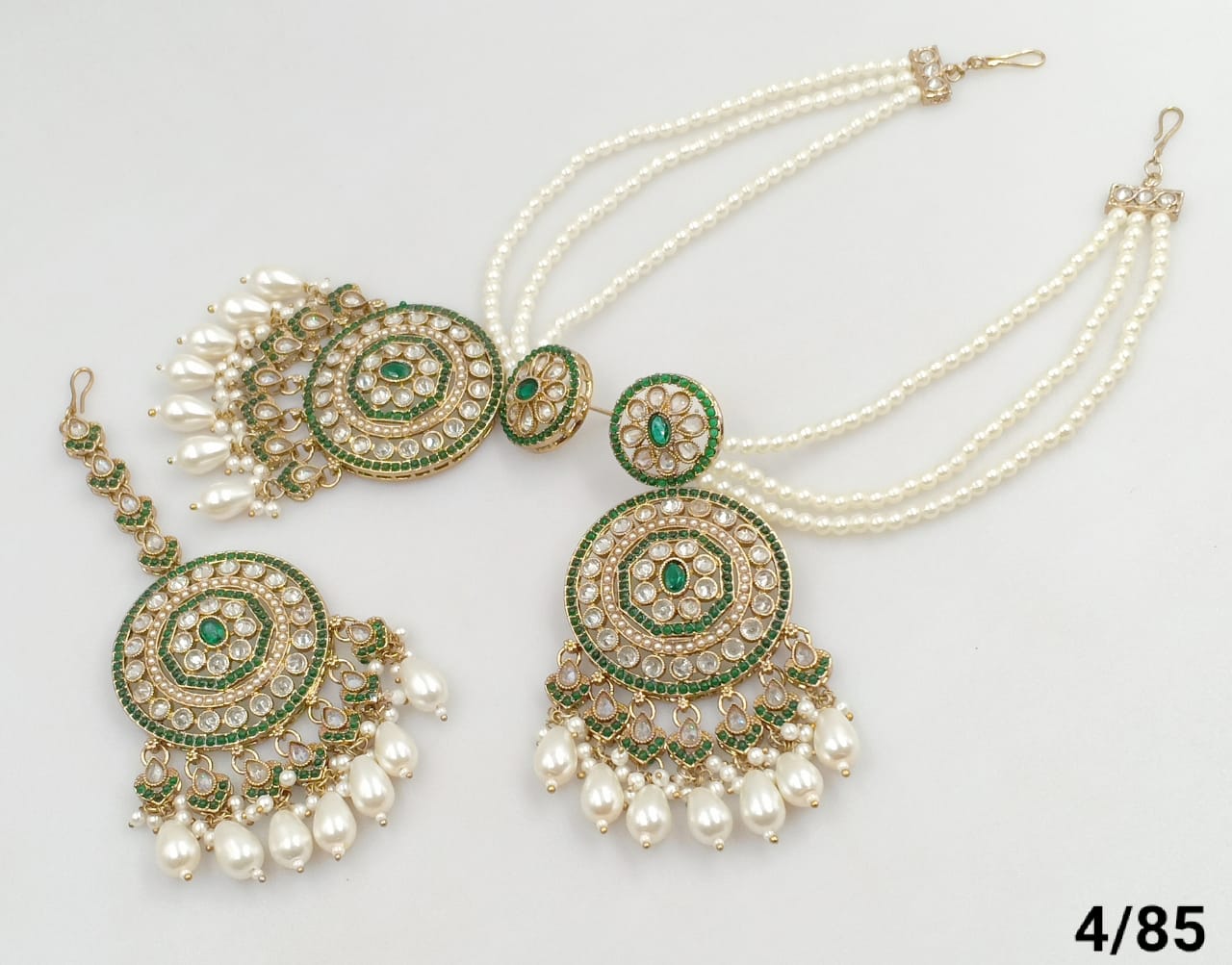 Gold-Plated Chandbalis with Triple Pearl Ear Chains