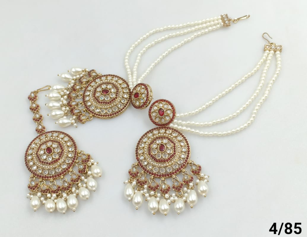 Gold-Plated Chandbalis with Triple Pearl Ear Chains