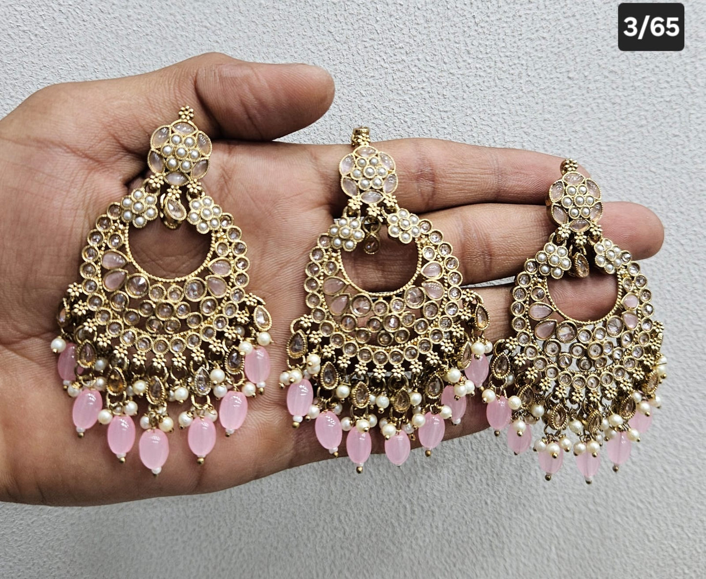 Kundan Chandbali Set - Antique Gold Finish Statement Earrings and Tikka