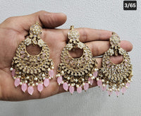Kundan Chandbali Set - Antique Gold Finish Statement Earrings and Tikka