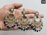 Kundan Chandbali Set - Antique Gold Finish Statement Earrings and Tikka