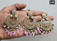 Kundan Chandbali Set - Antique Gold Finish Statement Earrings and Tikka