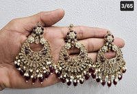 Kundan Chandbali Set - Antique Gold Finish Statement Earrings and Tikka