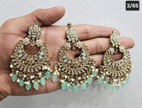 Kundan Chandbali Set - Antique Gold Finish Statement Earrings and Tikka