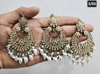 Kundan Chandbali Set - Antique Gold Finish Statement Earrings and Tikka