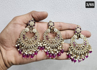 Kundan Chandbali Set - Antique Gold Finish Statement Earrings and Tikka