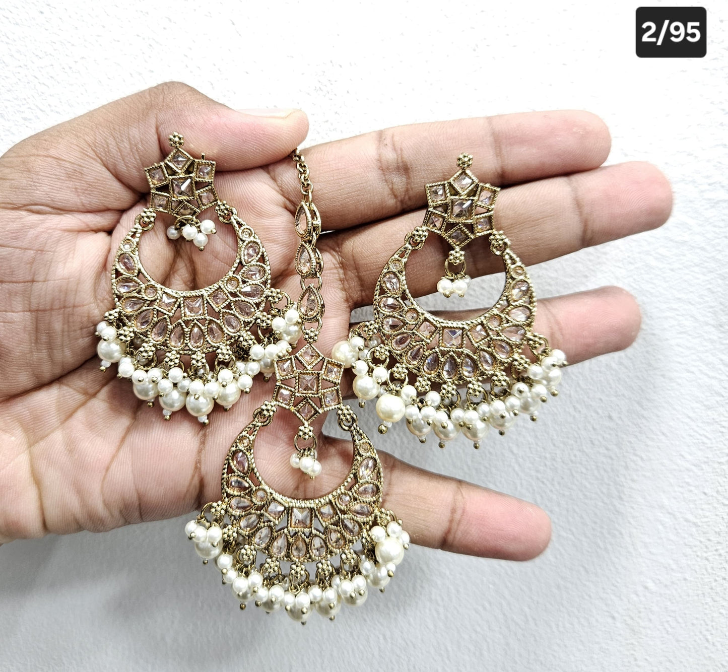 Antique Gold Finish Statement Earrings and Maang Tikka