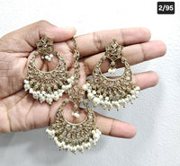 Antique Gold Finish Statement Earrings and Maang Tikka