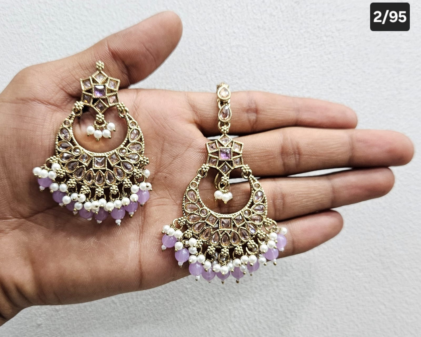 Antique Gold Finish Statement Earrings and Maang Tikka