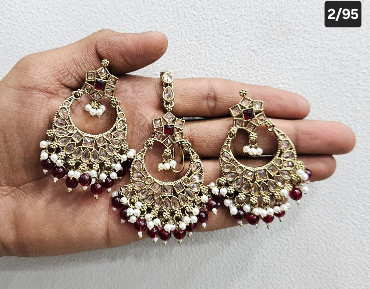 Antique Gold Finish Statement Earrings and Maang Tikka
