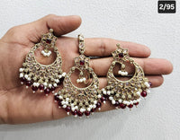 Antique Gold Finish Statement Earrings and Maang Tikka