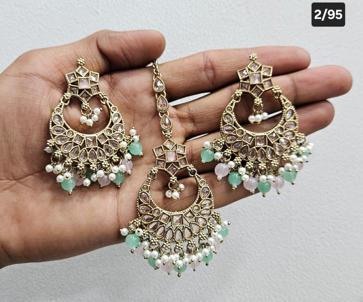 Antique Gold Finish Statement Earrings and Maang Tikka