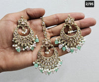 Antique Gold Finish Statement Earrings and Maang Tikka