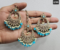 Antique Gold Finish Statement Earrings and Maang Tikka