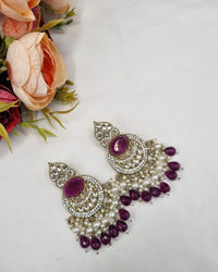 ANTIQUE GOLD CRESCENT STATEMENT CHANDBALI EARRINGS WITH PEARL & CRYSTAL BEADS