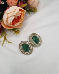 ANTIQUE GOLD OVAL CRYSTAL HALO STUD EARRINGS