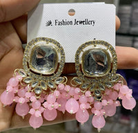 Square Kundan Earrings with Round Crystal Centerpiece Gold Plated Earrings