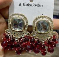 Square Kundan Earrings with Round Crystal Centerpiece Gold Plated Earrings