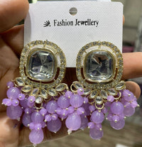 Square Kundan Earrings with Round Crystal Centerpiece Gold Plated Earrings