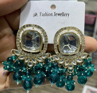 Square Kundan Earrings with Round Crystal Centerpiece Gold Plated Earrings