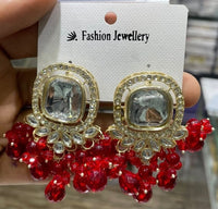 Square Kundan Earrings with Round Crystal Centerpiece Gold Plated Earrings